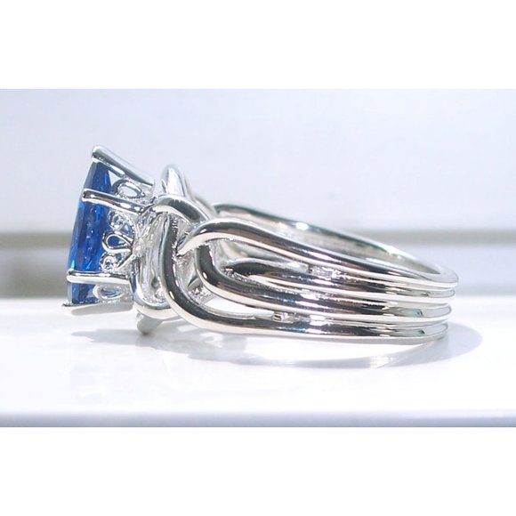 925 STERLING SILVER Marquise Blue Spinel Celtic Knot Ring - Picture 9 of 16